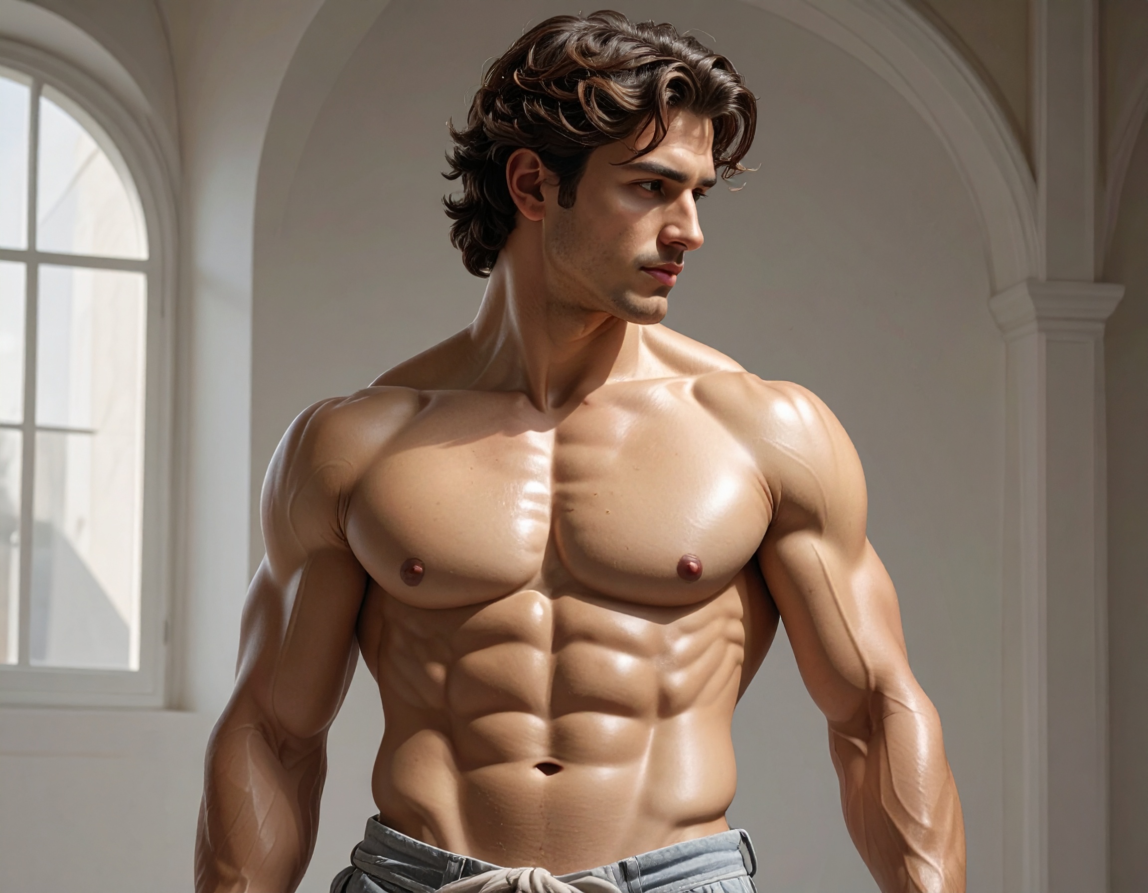 A very lean and muscular man with visible abs and vascularity.